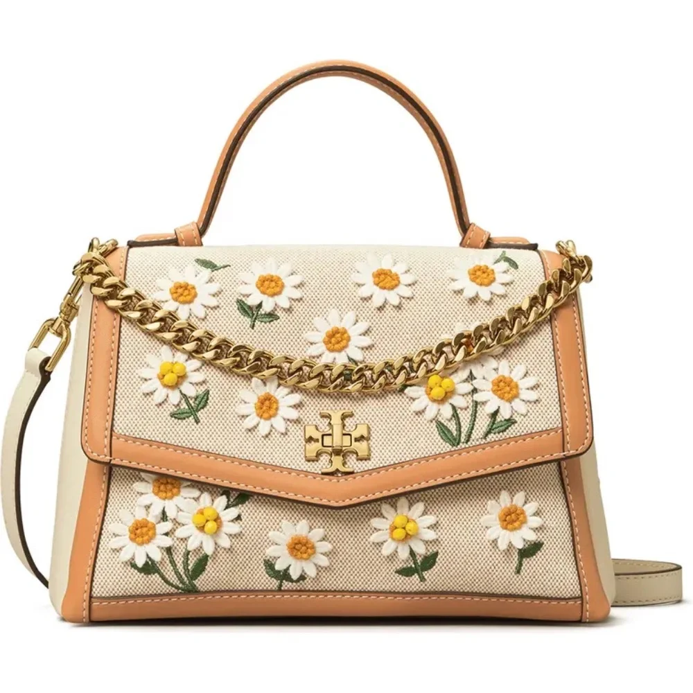 NEW Tory Burch Kira Daisy Canvas Applique Top Handle Satchel
